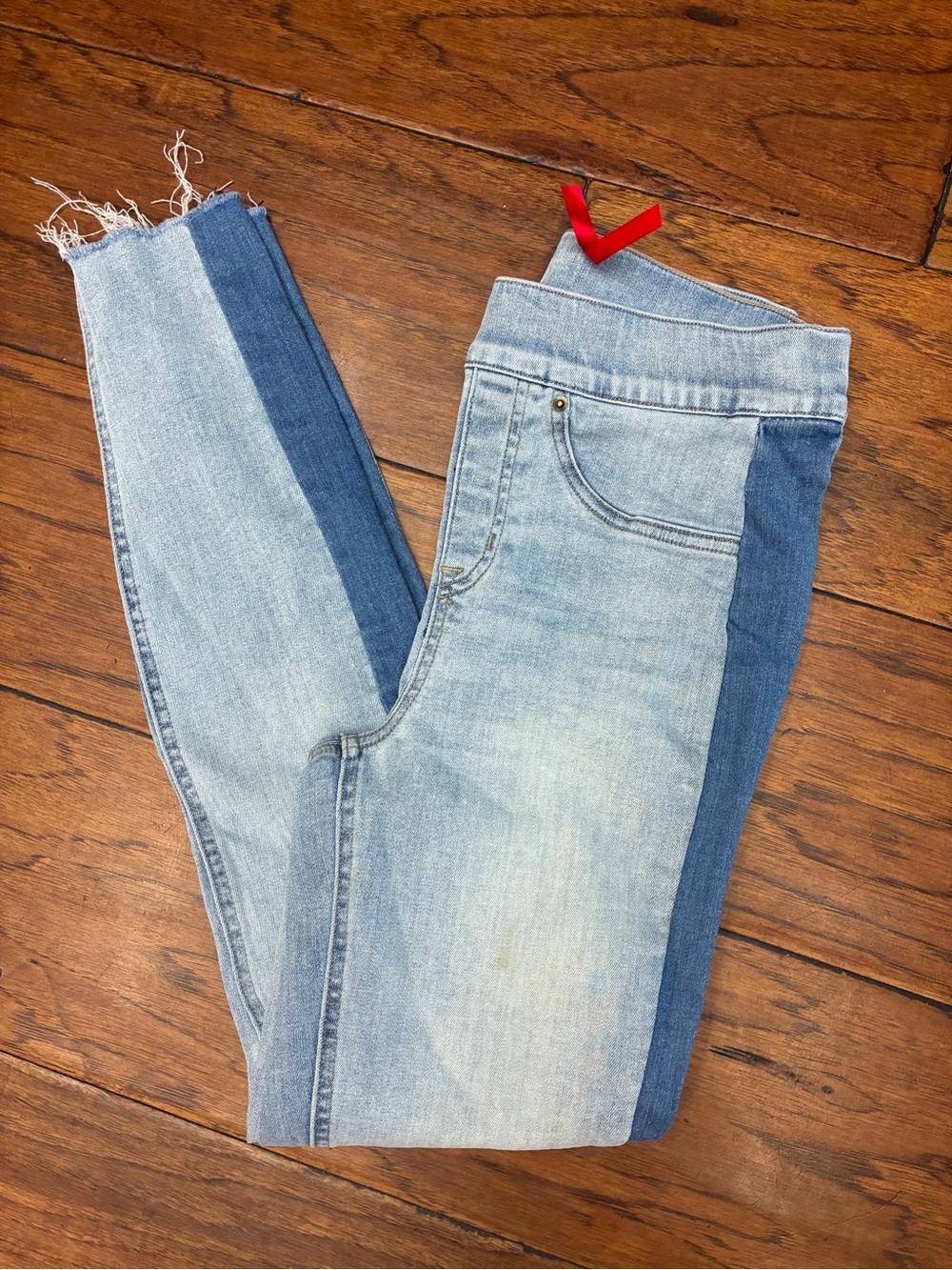 SPANX Distressed Skinny Jeans Side Stripe Light Wash Raw Hem S 20234R grunge